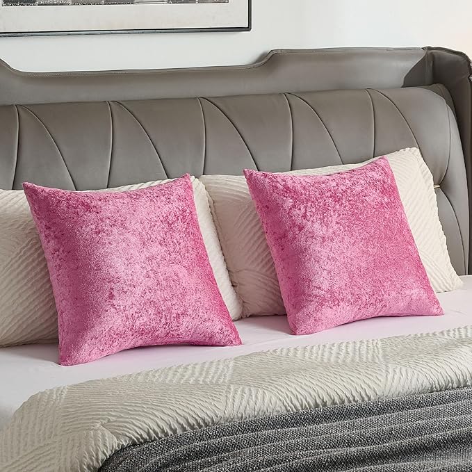FUTEI Hot Pink Flannel Throw Pillow Covers 16x16 Inch Set of 2,Soft Dimensional Textured Cushion Cases,Modern Home Decor for Couch Living Room