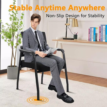 8PK Office Guest Chairs No Wheels | Ergonomic Lumbar Support and Thicked Seats Cushion, Desk Chair with Adjustable Mesh Back for Waiting Room School Church Reception，Black