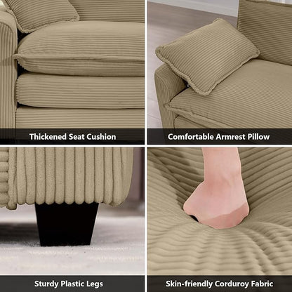 mikibama Luxury 2 Piece Sofa Set, Loveseat Couch & Sofa Armchair Set, Modern Corduroy Comfy Cloud Couches Set for Living Room Office with 2 Armrest Pillows and 3 Toss Pillows, Camel