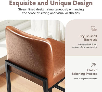 ALPHA HOME 24 Inch Bar Stools Set of 4, Kitchen Counter Stools with Backs, PU Leather Barstools, Kitchen Stools with Back&Upholstered Footrest, Sturdy Chromed Metal Steel Frame, Brown