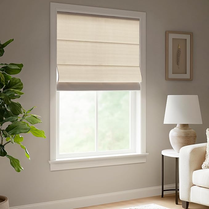 Madison Park Galen Matte Linen Cordless Roman Shades - Fabric Privacy Single Panel Darkening, Energy Efficient, Thermal Insulated Window Blind Treatment, for Home, Living Room Decor, 33" W x 64" H