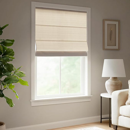 Madison Park Galen Matte Linen Cordless Roman Shades - Fabric Privacy Single Panel Darkening, Energy Efficient, Thermal Insulated Window Blind Treatment, for Home, Living Room Decor, 27" W x 64" H
