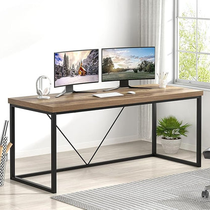 FOLUBAN Industrial Computer Desk, Rustic Wood and Metal Writing Desk, Vintage PC Table for Home Office, Oak 60 inch