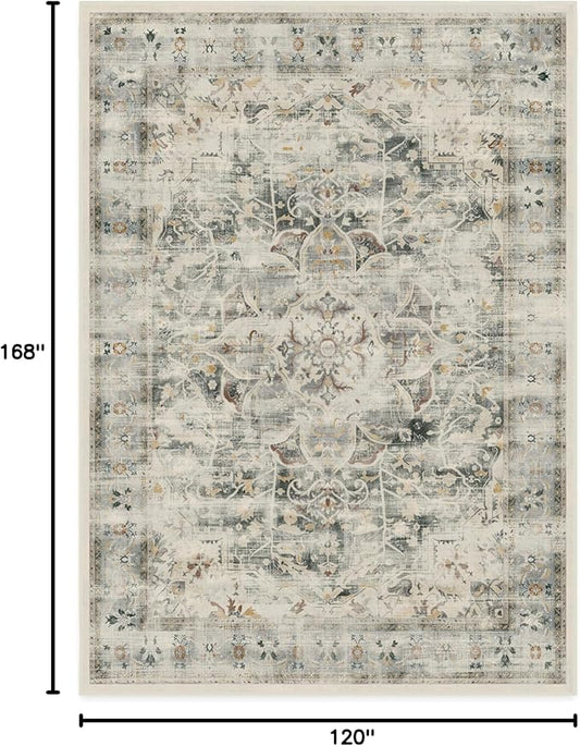 RUGGABLE Washable Vintage Area Rug – Sarrah Sage 10x14, Stain-Resistant, Non-Slip – Large Machine Washable Rugs for Living Room, Bedroom, Hallway, Entryway & Office–with Standard Pad