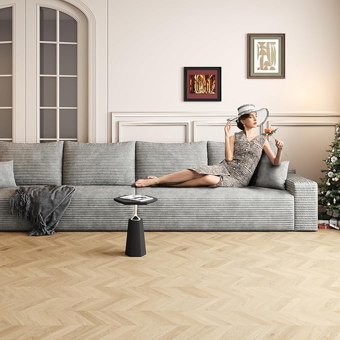 140.2" Cloud Modular Gray Sofa, 4-Seater Upholstered Couches for Living Room, Modern Minimalist Deep Seat Boneless Couch, No Assembly Required, Plush Corduroy Fabric