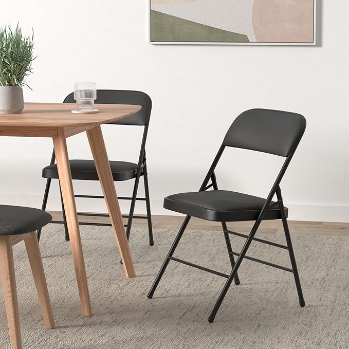 Amazing for less Pack of 2 (Fabric/Vinyl) Steel Frame Metal Foam Padded Folding Chairs (Black, Gray, White) (2-Pack - Vinyl Black)