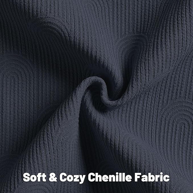 FUTEI Navy Blue Chenille Decorative Throw Pillow Covers 16x16 Inch Set of 2,Soft Cozy Striped Geometric Patterns Cushion Cases,Modern Home Decor for Couch Bed Living Room