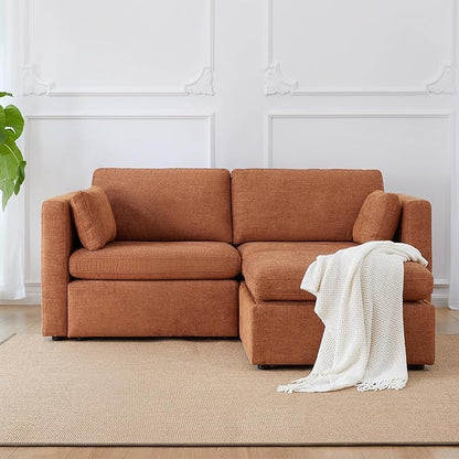 CHITA Modular Sectional Sofa, FSC Certified L Shaped Couch with Reversible Chaise, Modular Sectional Couch for Small Space, 78 inch Width, 3 Seat Modular Sofa with Storage Ottoman, Terracotta