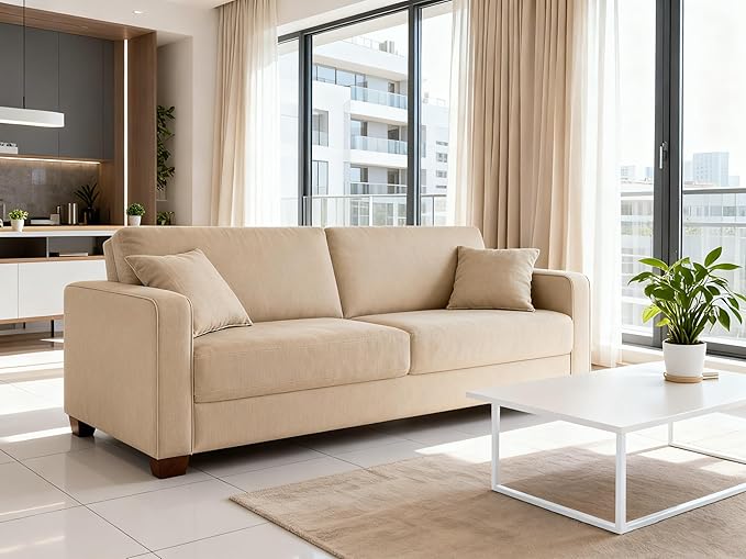 VANOMi Loveseat Couches for Living Room, Modern Sofas & Couches with Cushion & 2 Pillow, Comfy Linen Loveseat Sofa for Small Space, Office, Apartment, Beige