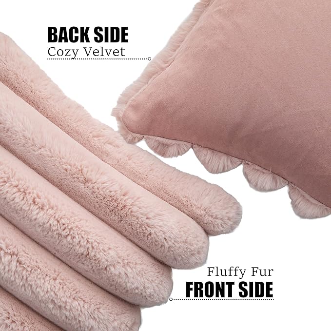 Neelvin Pink Faux Fur Cozy Soft Striped Decorative Throw Pillow Covers 16x16 inch Set of 2,Velvet Pillowcase Cushion Case for Sofa Couch