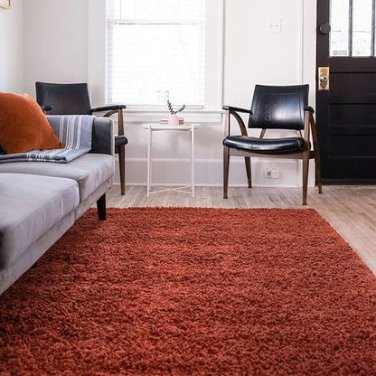 Unique Loom Solid Shag Collection Area Rug (8' x 11' Rectangle, Terracotta)