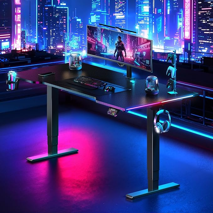 FLEXISPOT CyberX 63 Inch RGB LED Electric Gaming Standing Desk, Dual Motor 3-Stage Adjustable Desk up to 352 lbs, Large Ergonomic Computer Workstation for Gamers, Streamers & Home Studios (Black)
