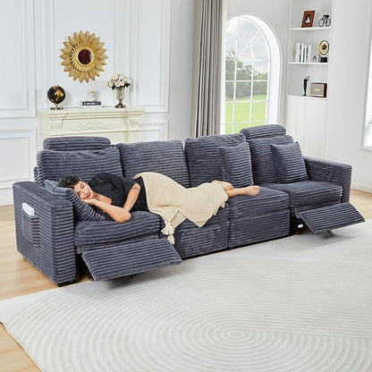 ORRD Modern Armless Power Recliner Sofa Seat for Modular Sectional Couch for Living Room-Blue Grey