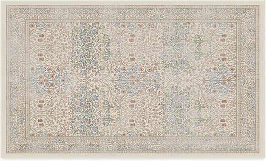 RUGGABLE x Morris & Co Washable Area Rug – Blackthorn Ivory Blue 3x5, Stain-Resistant, Non-Slip – Small Machine Washable Rugs for Living Room, Bedroom, Hallway, Entryway & Office–with Cushioned Pad