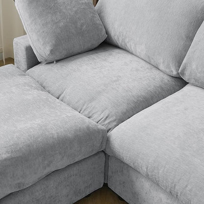 WJShome Cloud Couch Modular Sectional Sofa,67" L Shaped Couch, Convertible Wide Seater, 2 Seater+Ottoman for Living Room Set,Covers Washable&Replaceable,Gray