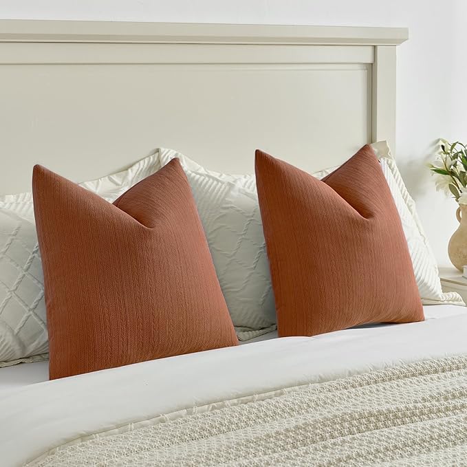 FUTEI Rust Decorative Throw Pillow Covers 22x22 Inch Set of 2,Soft Cozy Wheat Ear Striped Patterns Cushion Cases,Modern Home Decor for Couch Bed Living Room