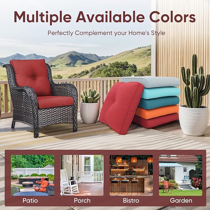 8-Piece Outdoor Patio Cushion Set - Fade & Water Resistant with Removable Olefin Cover, 22x24x4 Inch Memory Foam Cushions for Wicker Sectional Sofa – Red/Buckle