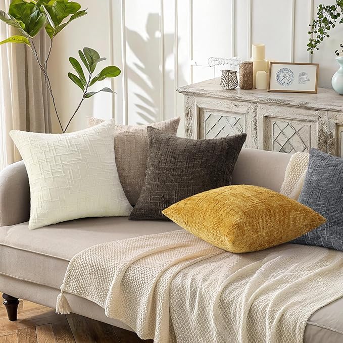 decorUhome Dark Grey Chenille Throw Pillow Covers 26x26 Set of 2 Thick Textured Slubby Couch Pillow Covers Farmhouse Accent Modern Neutral Decorative Pillow Cases for Bed Sofa Living Room
