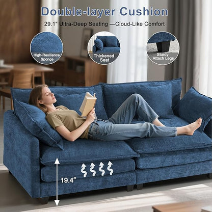 77" Cloud Sofa Loveseat & Couch｜Small 2-Seater Chenille Sectional Sofa with 29.1" Deep Seat｜FSC Certified Solid Wood & Metal Frame｜Easy Assembly & 1YR Guarantee｜ for Apartment Living Room Bedroom