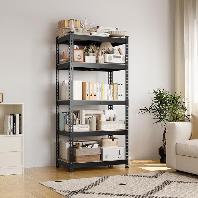 Yaheetech Storage Shelves 5 Tier Garage Shelving Heavy Duty Garage Shelves Adjustable Metal Shelving Unit Utility Rack Industrial Shelving for Warehouse Pantry Closet, 27.5" W x 12" D x 60" H, Black