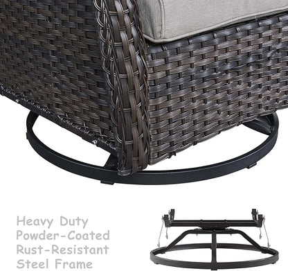 HUMMUH 7pcs Patio Furniture Set Swivel Rocker Patio Chairs,PE Wicker Outdoor Sofa Set of 2 with Coffee Table and Ottomans(Brown,Grey)