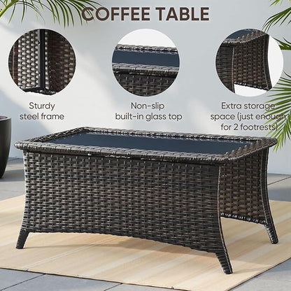 6-Piece Rotating Balcony Chair Set with 31-inch T-Shaped Wide backrest - Rattan Outdoor Rotating Balcony Chairs, Wide backrest Comfortable Outdoor Sliding Chair - Brown | Beige