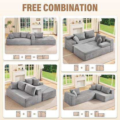 Hobestluk Modular Sectional Couch Sofa,96" Boneless Couches for Living Room, Memory Foam Sectional Couch with Oversized Chaise,L-Shape Couches (Grey, Right Facing)