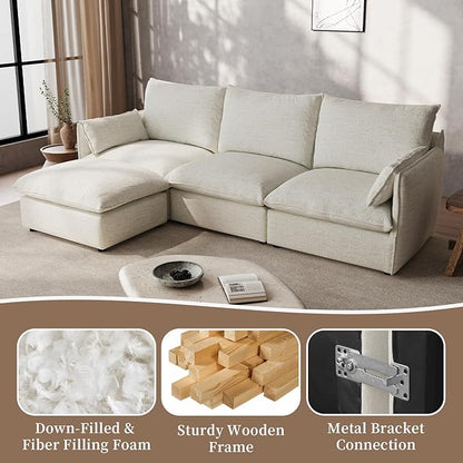 Waterproof Cloud Sectional Couches for Living Room,High Backrest Down Filled Couch,5 Seater Oversized Modular U-Shaped Sofas,Detachable Sofa Covers,Cream White