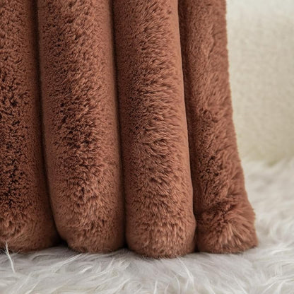 Neelvin Brown Faux Fur Cozy Soft Stripe Decorative Throw Pillow Covers 24x24 inch Set of 2,Velvet Pillowcase Cushion Case for Sofa Couch
