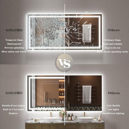LED Bathroom Mirror for Wall 72x40, Large Lighted Vanity Mirror with Lights, Dimmable, Anti-Fog, Shatter-Proof, Front Lights and Backlit(ETL Listed)