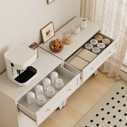 Metal Buffet Cabinet,White Coffee Bar Cabinet,Small Buffet Sideboard Cabinet,Coffee Cabinets with Storage,Short Kitchen Pantry Cabinets for Dining Room,Living Room