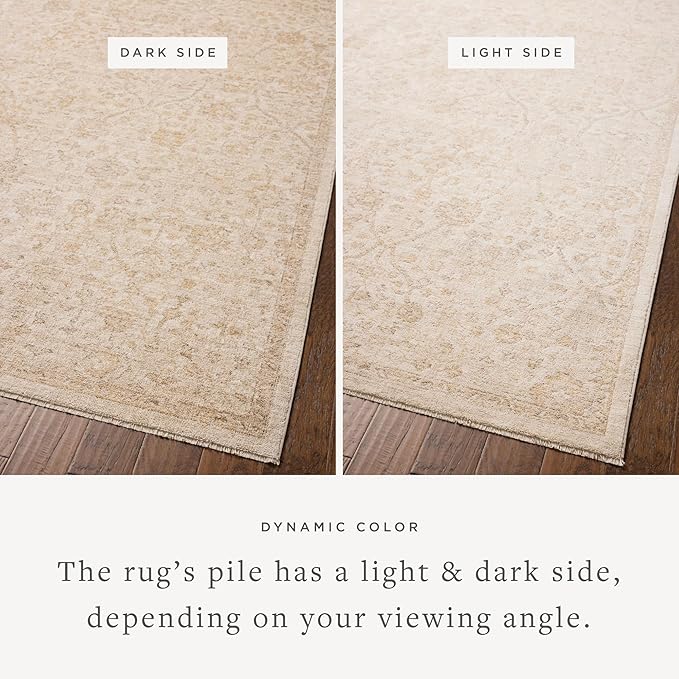 Loloi Chris Loves Julia Palma Collection PLM-01 Ivory/Sand 7'-10" x 10' Fringe Area Rug Vintage Style Boho Living Room Bedroom Carpet