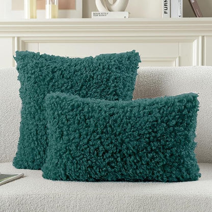 FUTEI Teal Decorative Throw Pillow Covers 20x20 Inch Set of 2,Soft Fluffy Faux Wool Fur Boucle Textured Cushion Case,Modern Home Decor for Couch Bed Living Room Office