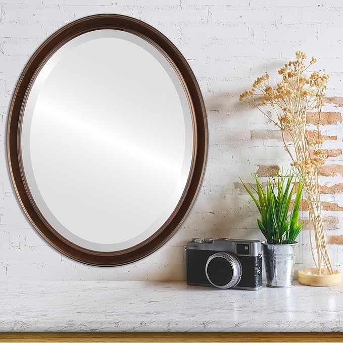 OVALCREST Oval Beveled Wall Mirror for Home Decor - Toronto Style - Rubbed Bronze - 18" x 14"