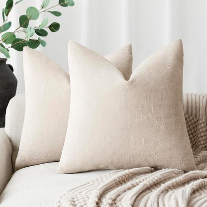 Foindtower Pack of 2 Soft Textured Throw Decorative Pillow Covers Square Accent Solid Cushion Cover Cozy Farmhouse Pillow Case with Zipper for Couch Sofa Bedroom Living Room 22x22 Inch, Light Beige