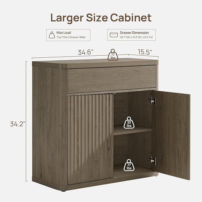 SICOTAS Buffet Cabinet with Storage - Accent Fluted Storage Cabinet with 4 Doors & 2 Drawers Sideboard Credenza Buffet Table Console Cabinets for Living Room Kitchen Dining Room Entryway Office