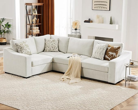 ABCASA 112" Convertible Sectional Sofa, Large L Shaped Couch with Detachable Sofa Cover, Modular Couch for Living Room, Breathable Linen Fabric Corner Sofa for Apartment, Ivory