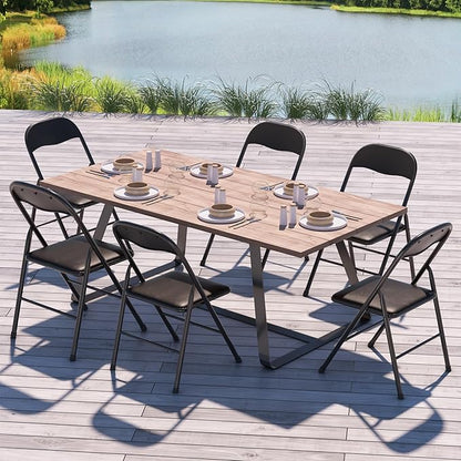 VECELO Folding Chairs 4 Pack Metal Portable with Soft PU Padded Seats for Home/Office/Party, Black