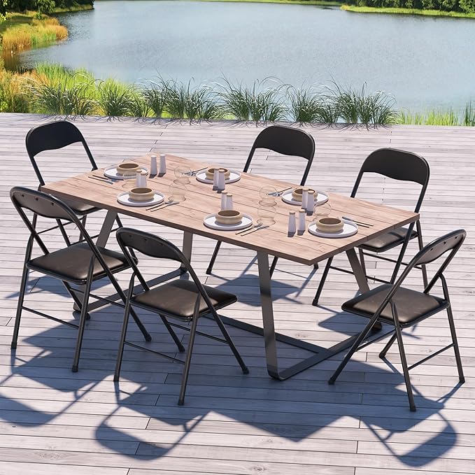 VECELO Folding Chairs 8 Pack Metal Portable with Soft PU Padded Seats for Home/Office/Party, Black