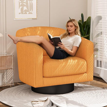 360° Swivel Accent Chairs Set of 2, Modern Bucket Chair, Corduroy Barrel Armchair, Comfy Boucle Chair, Single Sofa for Living Room Bedroom. Orange