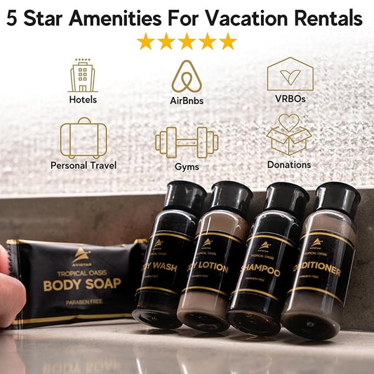 80 Piece Set Hotel Guest Soaps for Bathroom, Travel Size Bulk Toiletries Set, Supplies for Guests, 20 Pack w/ 20 Shampoo 20 Conditioner 20 Body Wash 20 Lotion