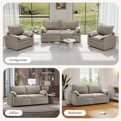 Vesgantti 74" Loveseat Sofa for Living Room, Comfy Cloud Couch Deep Seat Chenille Modern 2 Seater Small Sofa with Armrest Pillow, Easy Assembly for Small Spaces, Light Brown