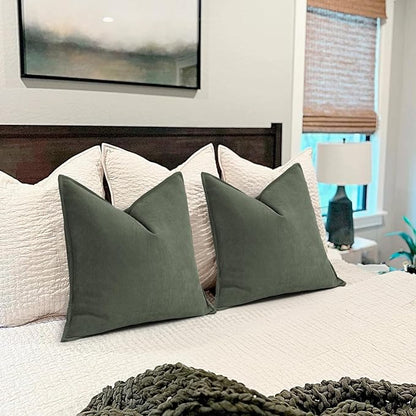 ZWJD Army Green Pillow Covers 18x18 Set of 2 Chenille Throw Pillow Covers with Elegant Design Soft and Luxurious Decorative Throw Pillows for Couch, Bed, and Home Decor
