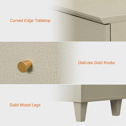 WAMPAT Storage Cabinets with Drawers and Doors, 2-in-1 Living Room Beige Wood Side Cabinets Floor Storage Organizer with Adjustable Shelf for Dining Room, Kitchen, Entryway, Hallway, 47.2x15.3x32.4
