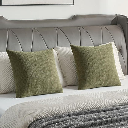 FUTEI Moss Green Chenille Throw Pillow Covers 20x20 Inch Set of 2,Soft Striped & Diamond Textured Cushion Cases,Modern Home Decor for Couch Living Room