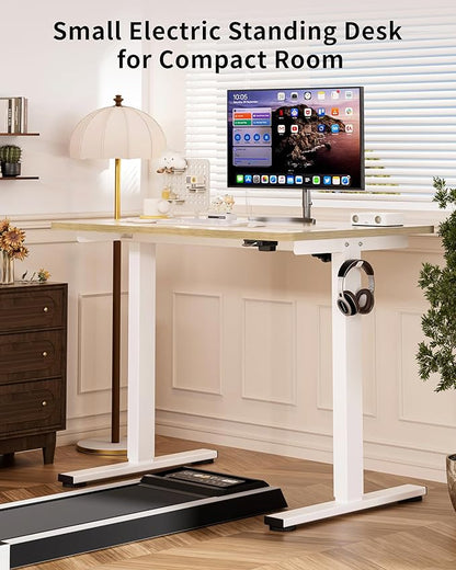Okin Small Electric Standing Desk, 40" x 24" Whole Piece Height Adjustable Oak Sit to Stand Desk Computer Workstation for Home Office
