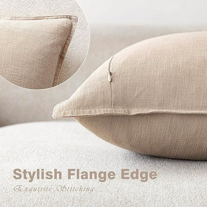 Foindtower Pack of 2, Decorative Linen Soild Throw Pillow Covers Soft Accent Cushion Case Farmhouse Neutral Pillowcase for Chair Couch Sofa Bedroom Living Room Home Decor 18 x 18 Inch Tan Beige