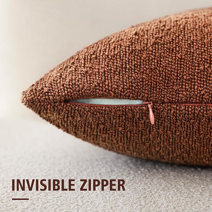 Foindtower Pack of 2, Decorative Textured Boucle Throw Pillow Covers Modern Accent Solid Pillow Cases Cozy Soft Couch Cushion Case for Chair Sofa Bedroom Living Room Home Decor 22x22 Inch Red Taupe