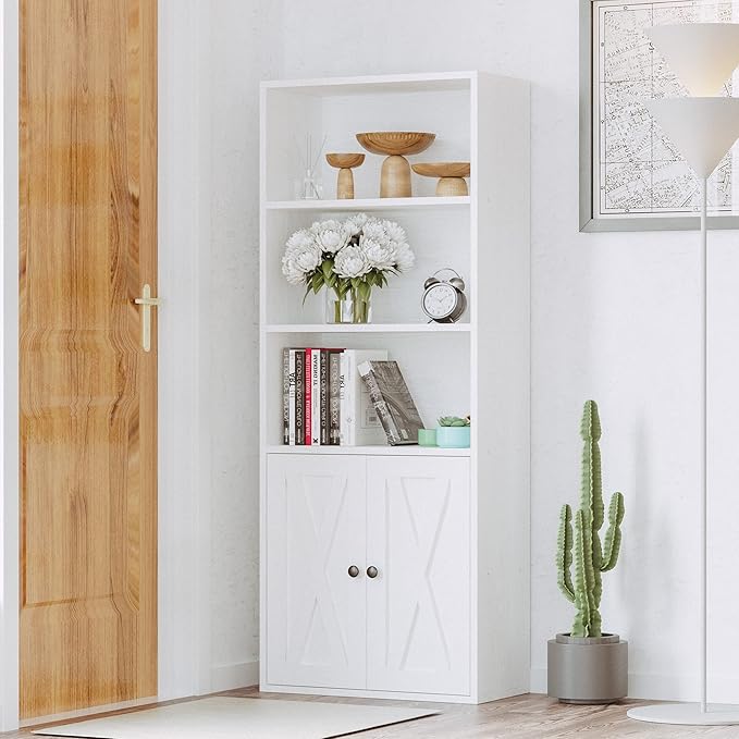 IRONCK Industrial Bookshelves and Bookcases with Doors 11.8 in Depth Floor Standing 5 Shelf Display Storage Shelves Bookcase Home Decor Furniture for Home, Office, Living Room, Bedroom