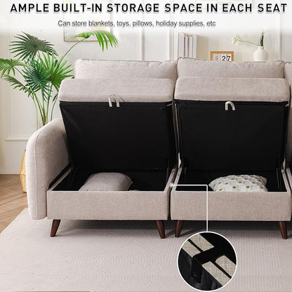 135'' Modular Sectional Sofa with Storage Seat,Oversized L Shaped Couch,6 Seater Couches for Living Room,Bedroom,Velet,Khaki